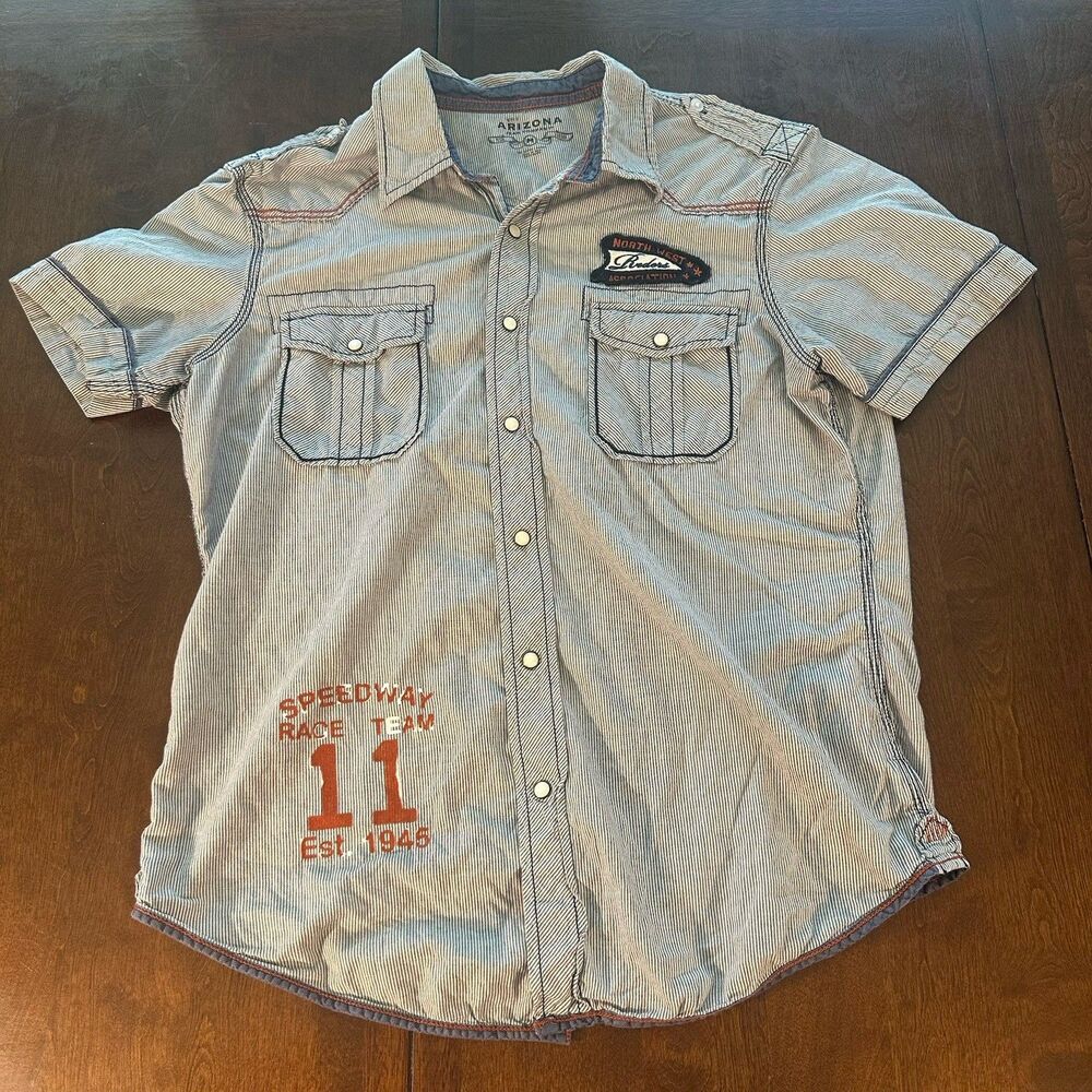 Men's Arizona Jeans Company Pearl Snap Western Biker Style Shirt Sz M Y2K